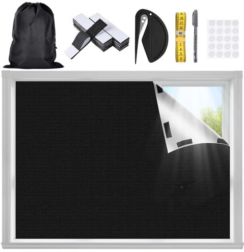 UICCVOKK Verdunklungsrollo Ohne Bohren, 300x145cm Fenster Verdunkelung mit Schneideschere, Maßband, Markierstift, Verdunklungsfolie für Fenster, Aufkleber für Schlafzimmer Kinderzimmer Reisen