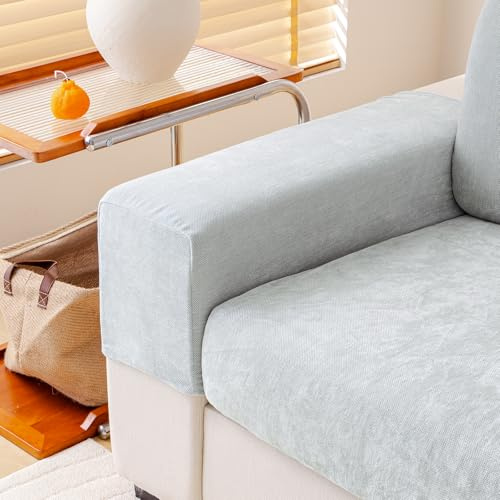 WEYOND Sofa Covers L Shaped Sectional, 2PC Armrest Covers, Light Grey | Chenille Individual Sofa Cushion Covers Washable, Non-Slip Stretch Couch Covers for 2/3/4 Seater, Furniture Protector
