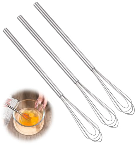 3 Stück Kleiner Schneebesen Edelstahl, Handmixer Mini Schneebesen für Tassen, 26.5cm Quirl Rührbesen 16cm Starke Griffe für Mischen, Schneebesen, Schlagen, Aufschäumen und Rühren