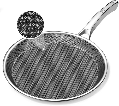 SNOWCLAD Crepe Pan,12 in Nonstick Crepe Pan, Stainless Steel Flat Skillet,Non Stick Dosa Tawa Comales Para Tortillas Pancake Pan,Dishwasher and Oven Safe Cookware,Induction Compatible, PFOA Free