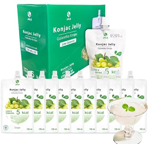 JELLY.B Trinkbares Konjac | 150g x 10er | Kalorienarm, Zuckerfrei, vegan & ballaststoffreich | Gesunder Snack für Diät, Sport & Alltag | Sättigend & Lecker (Grüne Traube)