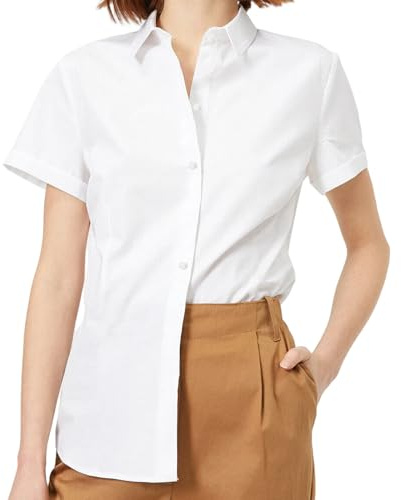 JiaYouLC Women's Short Sleeve Blouses & Shirts Stretch Button Down T Shirts Executive Office Business Casual Tops for Ladies (UK, Alpha, XXL, Regular, Regular, White)