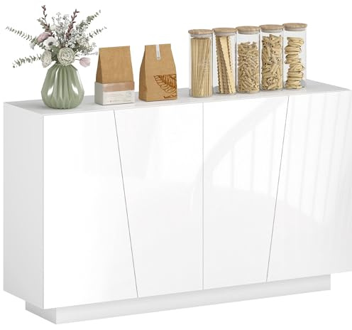HOMCOM Buffet à Haute Brillance Placard Double Porte 150 x 40 x 88 cm Blanc