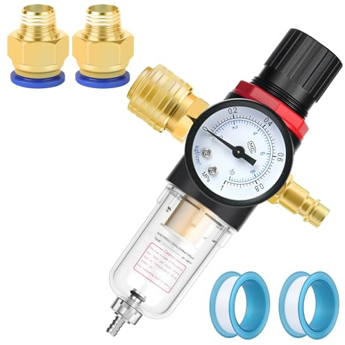 ANOMM 1/4 Air Pressure Regulator, Compressed Air Filter Regulator Compressor, Water Separator, Moisture/Oil Trap Lubricator Inline Air Compressor Accessories Tools Kit for Air Tools