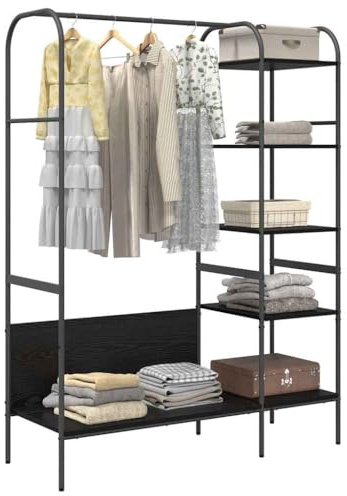 vidaXL Klädhängare Med Hyllor Svart Ek Stor 120X44X160 cm Stilren Och Hållbar Konstruerat Trä Förvaringsorganisatör För Sovrum Walk In Garderob Kläder Klädhängare Industriell Väggmonterad