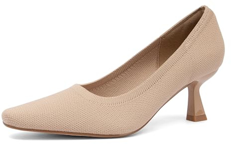 NEWBELLA Women's Breathable Fabric Pumps - Comfortable Stiletto Heels for Commuting & Daily Wear, Office Dress Shoes, Apricot 8