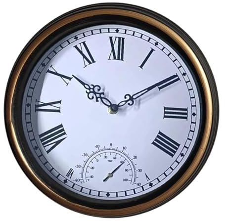 ZWTPGKRD Orologio da parete per esterni da 30,5 cm, con termometro, impermeabile, per soggiorno, ufficio, bagno, cucina, camera da letto, giardino, esterno impermeabile