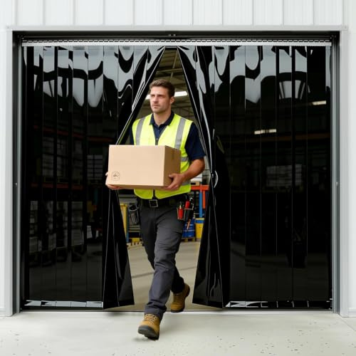 Acepunch PVC Streifenvorhang Schwarz AP1173 | Wasserdichter PVC Streifenvorhang fuer Lager, Gefrierraum, Garage und gewerbliche Tueren
