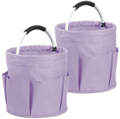 IHOMAGIC 2Pack Borsa Attrezzi con 6 Tasche, 17L Cestino Picnic Pieghevole, Cestino Doccia Portatile in Tessuto Oxford 600D, Cestino Portaoggetti Multifunzionale per la Pulizia, il Campeggio, Viola