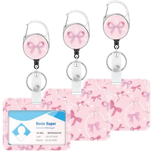 Epaing 3 Stück Rosa Ausweishülle mit Clip, Kartenhülle mit Schlüsselanhänger Ausziehbar, Kartenhalter Ausweis Krankenschwester Zubehör, Ausweishalter für Büroangestellte Lehrer Student Geschenke