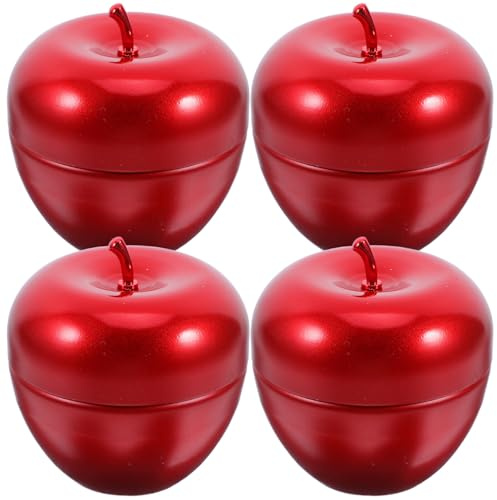 WEKAMOS Juego de 4 Cajas de Lata Forma de Manzana Roja, Diseño Creativo y Gran Capacidad para Almacenamiento Confiable en Oficina o Habitación Infantil