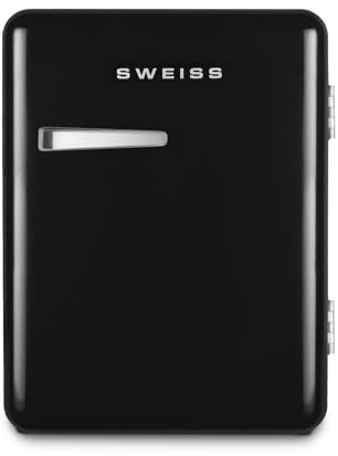 SWEISS Mini Bar Vintage 31L WEISS9, Mini Frigo Compact Design Rétro, Réfrigérateur Silencieux 24 dB pour Chambre, Bureau, Boissons ou Cosmétiques, Température réglable 6°-15°C, Noir