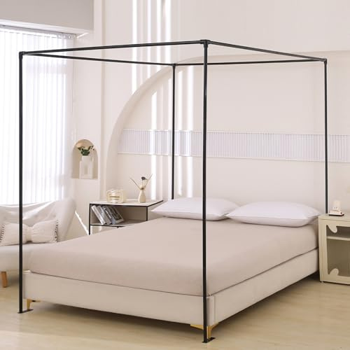 Beyeutao Himmelbett Gestell Schwarz Bed Canopy Frame Vier Poster B150×L200×H200 cm Bettvorhangrahmen mit Füßen Himmelbett Stange Bettrahmen Betthimmel Pole Design Für Bett