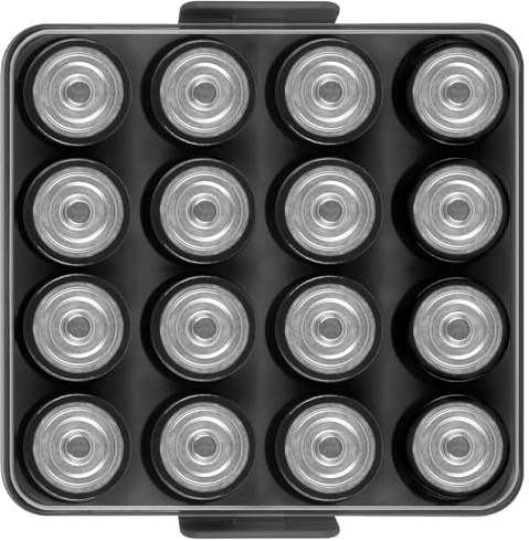 Batteridelarrangerare, förvaringsväska, batteriVault Box Container för 16 st C-batterier, plast transparent skyddande batterihållare för resor/hem/kontor (svart, M-16 st C)