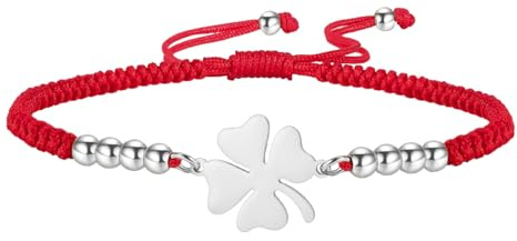 EUEAVAN Pulsera de trébol para mujer, trébol verde, buena suerte, trébol de cuatro hojas, hecha a mano, pulsera de cuerda roja, joyería de amistad, accesorios para el día de San Patricio, regalo