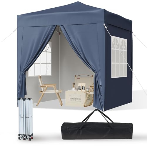 Aoxun Pop Up Pavillon 2x2m Wasserdicht mit 4 Seitenwänden, Metallrahmen-Schutzzelt, Höhe Verstellbar, Faltpavillon 2x2 mit Tragetasche für Camping Party, Blau
