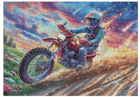 Piloto de Motocross al Atardecer Puzzles 300 Piezas Estera Portátil 3D Antideslizante Rompecabezas Familiar para Adultos Aliviar Estrés Decoración Hogar Moderno Creativo 300 PCS