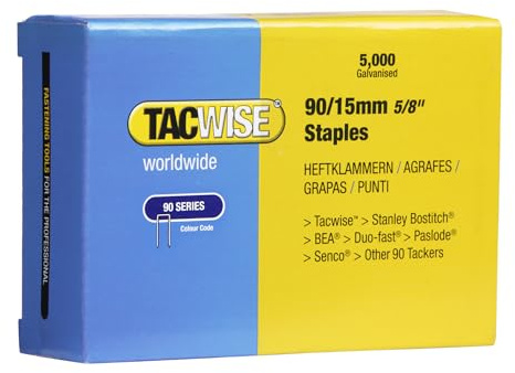 Tacwise 0306 Typ 90/15 mm Galvaniserad Bredtrådsklammer med Smal Rygg, 5000-Pack