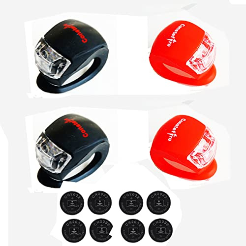 Constefire Éclairage Vélo |LED pour Vélo Silicone LED Lumiere Vélo | Lumière Vélo Avant et Arrière | VTT VTC Cycliste (4pcs (2pcs rouge/2pcs Noir))