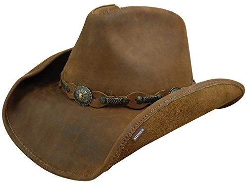 Stetson & Dobbs TRROXB-8434 Mens Roxbury Shapeable Leather Wester Hat,Rustic - M