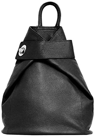 OBC Made in Italy Damen echt Leder Rucksack Daypack Lederrucksack Tasche Schultertasche Ledertasche Handgepäck Nappaleder Schwarz