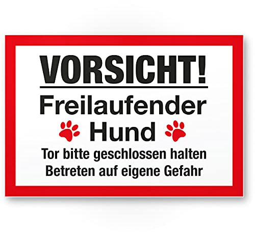 Komma Security Vorsicht freilaufender Hund - Hunde Schild Hinweisschild Gartentor Gartenzaun - Türschild Haustüre Warnschild Abschreckung Einbruchschutz - Achtung Hund