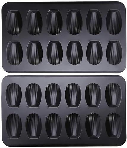 YumAssist - Set di 2 teglie antiaderenti per madeleine da 12 tazze, resistenti e a forma di conchiglia