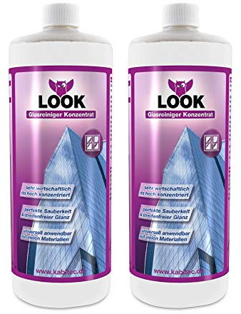 KABITEC LOOK Profi Glasreiniger-Konzentrat im Doppelpack, 2x 1000 ml │ Fensterreiniger streifenfrei brillanter Glanz Universalreiniger Oberflächenreiniger