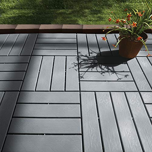 MAXXMEE Terassenplatten mit praktischem Stecksystem Kunststoff in edler Holz-Optik, 12er Set 30x30 cm | Montage ohne Bohren und Schrauben, UV-, frost- und witterungsbeständig | Leicht zu reinigen