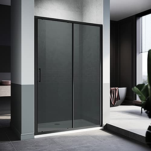 ELEGANT Black Shower Door Sliding with 8mm Easy Clean Glass Modern Bathroom Shower Enclosure for Bathroom Wetroom Cubicles 1100mm