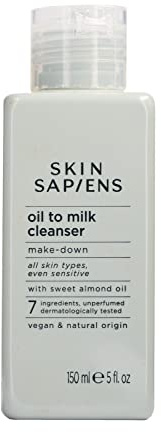 SKIN SAPIENS Make Down Oil To Milk Gesichtsreiniger mit süßem Mandelöl, entfernt sanft Augen & Gesicht Make-up, natürlich, vegan und tierversuchsfrei, Gesichtspflege für alle Hauttypen, 150 ml