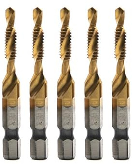 5PCS Titanium Combination Drill Tap Bit Set Screw Tapping Hex Shank HSS Metric/Imperial Plug Drill Bits Hand Tools (Titanium 10-24NC)