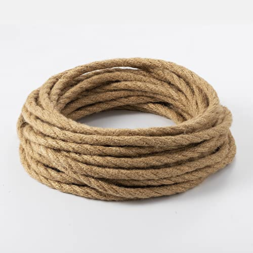 Vecys LED Lighting Cable Textil Vintage Trenzado de Cuerda de Cáñamo 10M,2 Núcleos,0,75 mm² para Colgar Lámparas, Accesorios de Lámpara