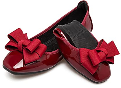 MACHSWON Women's Flat Shoes Pointed Toe Cute Bow Trim Ballet Walking Flats Shoes(Smooth Red, Size 5.5)