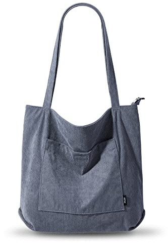 KALIDI Cord Tasche Damen Umhängetasche Groß Shopper Tasche Handtasche | Schultertaschen mit Reißverschluss Tote Bag mit Taschenfach für Arbeit Büro Reisen Einkaufen Schule