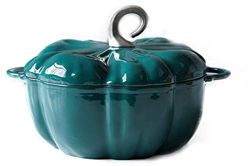 Marmite en céramique Marmite en fonte émaillée Faitout 24 cm Marmite à soupe Casserole 3,76 L Bleu-Vert Orange (Bleu)