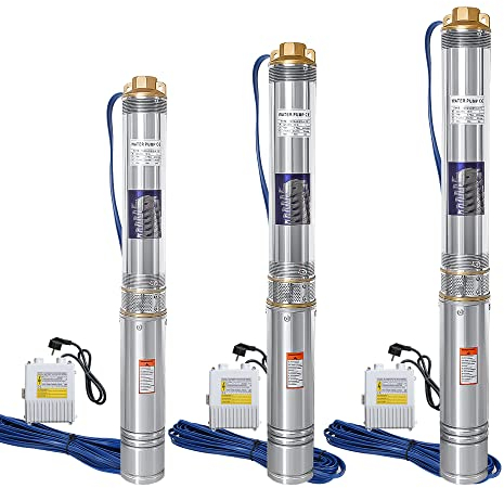 Gimisgu Pompa per fontana profonda con portata di 4000 l/h, pompa dell'acqua in acciaio inox, altezza massima di consegna: 34 m con cavo da 20 m, pompa a pressione sommersa 3,4 bar, compatibile con la