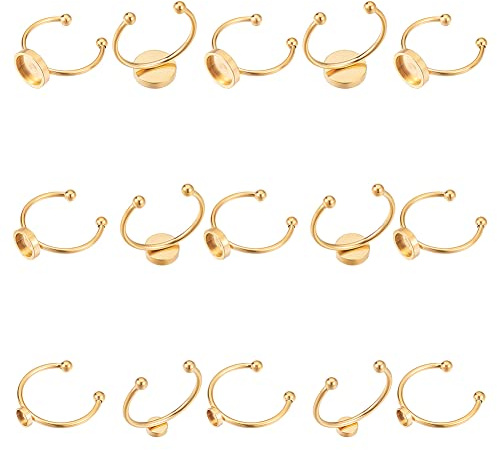 UNICRAFTALE 15pcs Golden Rohling Ring Verstellbarer Offener Fingerring 4~8mm Tablett Ringe Rohling Edelstahl Manschetten Fingerring Rohlinge Metall Cabochon Rohling Ringe Für Die Ringherstellung