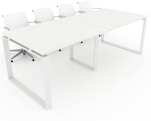 DUÓFIC Mesa de Reuniones, Conferencias y Oficinas. Estructura metálica con Marco Cerrado Color Blanco (240x100). Fabricado en España. Envio a Toda la Península. (Blanco.)