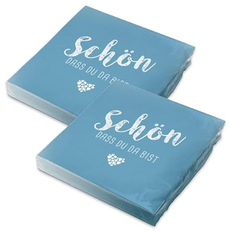 itenga Servietten Schön dass du da bist 30 x 30cm 3-lagig 40 Stück für Kommunion Konfirmation Hochzeit Taufe und andere Feiern (nordic blue)