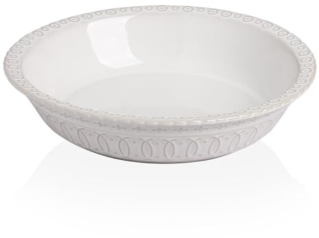 Sweejar Ceramic Pie Pan for Baking,Round Baking Dish Pan for Dinner 10 Inches, Pie Dish Non-Stick Pie Plate for Quiche, Tart, Cake, Pumpkin Pie, Pot Pies (White)