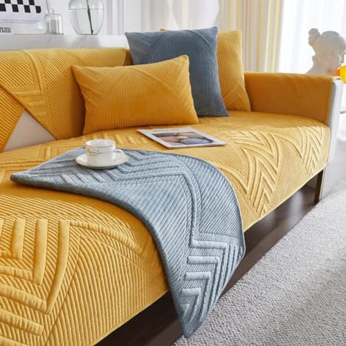 SANTUO Sofabezug Antirutsch,Sofa überzug Sofaschoner rutschfest,Sofa Cushion Sofaschutz L Form Ecksofa,Couch Bezug Schmutzabweisend Sofaschutz Hund Kratzschutz Katze, Orange5-90x160cm