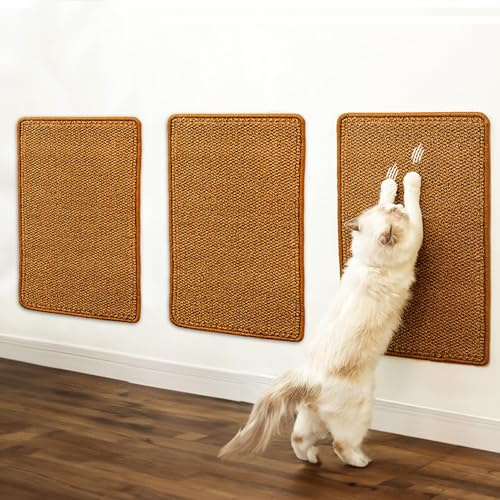 Auoketuo 3-teiliges Katzenkratzmatte-Set, rutschfeste Sisal-Teppichmatte 60 x 30 cm Kratzmatte für Katze mit Klebeband, ideal für Sofas, Möbel, Türen und Kratzschutz.