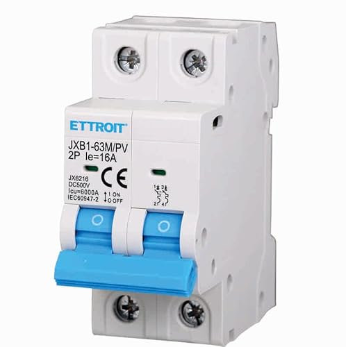 ZOREI Interruttore Magnetotermico Fotovoltaico, 2P DC 500V 6KA, Occupa 2 Moduli DIN (16A)