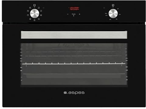 Aspes Horno Multifunción con Ventilador Cristal negro AHM9500DCN. Capacidad 50 Litros, 1200W, 9 Programas, Interior Esmaltado, Fácil Limpieza, Display LED Manual, Eficiencia Energética Clase A