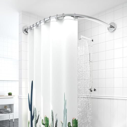 Asta for tenda da doccia, asta for tenda da doccia a forma di L, asta for tenda da doccia, asta for tenda da doccia curva for bagno, asta for tenda da doccia ad angolo a forma di L con 24 anelli, allu