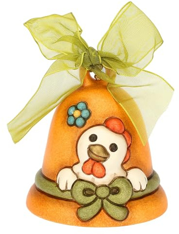 THUN, Campanella Arancione Limited Edition in Ceramica Decorata a Mano con Nastro, Linea Sorprese di Pasqua, Ø 7 cm, 8 cm h