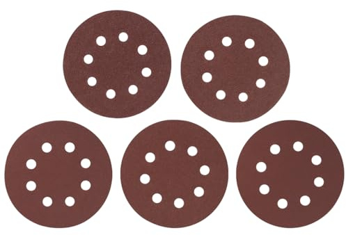 Meccion 125mm Sanding Discs Assorted 50pcs Sander Discs Pads 40 80 120 180 240 Grits 5 Inch 8 Holes Hook and Loop Sandpaper for Random Orbital Sander
