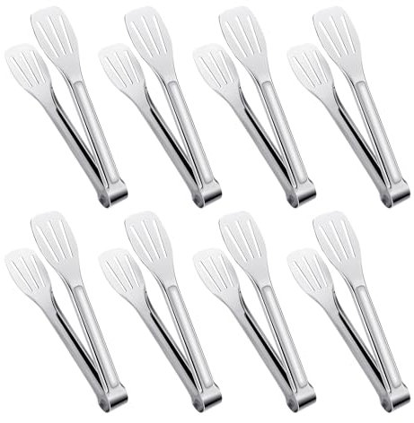 Asheyya 8PCS Metal Serving Tongs, 7 Inch Stainless Steel Cake Salad Tongs for Food