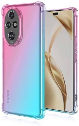 GOKEN Hülle für Honor 200, Schutzhülle TPU Silikon Handyhülle mit Farbverlauf Design, Transparent Stoßfest Bumper Case Soft Flex Cover, Pink/Grün